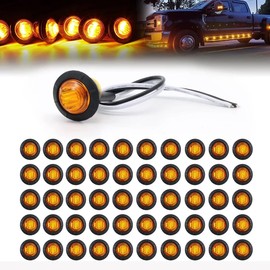 50 Luces LED de 3/4 Pulgadas 12V para Luces de Señalización Delanteras y Traseras IP67 Impermeables para Camiones, Autobuses, Remolques, Furgonetas, Caravanas, Barcos, ámbar