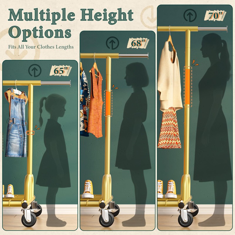 Raybee Heavy Duty Clothes Rack, Gold Clothing Racks for Hanging