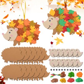 Pack of 12 Hedgehog Craft Set, Hedgehog Craft Children's Set with Maple Leaf, Eyes, Lanyards, Creative Set, Autumn DIY Crafts for Boys and Girls, Autumn Crafts for Children's Birthday, Autumn