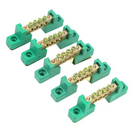 MY MIRONEY Terminal Bus Bar 4 Positions Screw Brass Terminal Grounding Strip Bus Bar Block Green Terminal Block Pack of 5