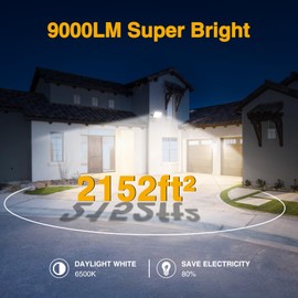 Onforu 100W Dusk to Dawn LED Outdoor Flood Light with Timer, 9000LM Adjustable Brightness Work Light, IP66 Waterproof Security Light with Plug for Yard 2 Pack