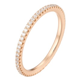 mellowact 14KGP Full Eternity Ring, Hypoallergenic, 14K Gold Plated, Rose Gold, CZ Diamond, Simple, Dainty (Size 18)