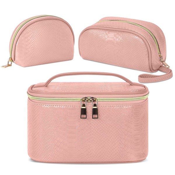 KTMOUW Cosmetic Bag Toiletry Bag Makeup Bag Waterproof Make Up Bag Set Travel Wash Bag for Women Girls Ladies 3 Pieces, pink