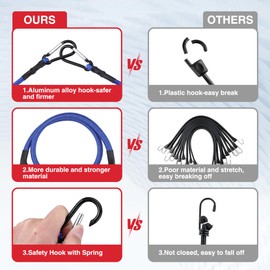 WORKPRO 24 Inch Bungee Cords with Hooks, 4 Pack Superior Rubber Heavy Duty Bungee Straps Strong Elastic Rope for Outdoor Tent, Luggage Rack, Camping, Cargo, RV, Bike, Transporting, Storage, Blue