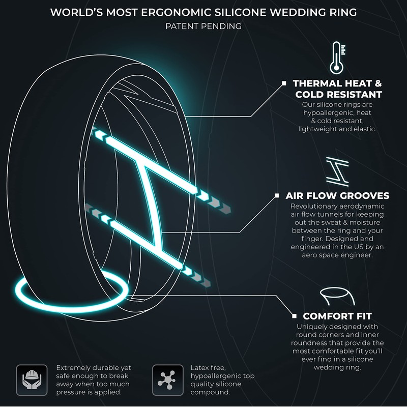 ThunderFit - Anillos de boda de silicona transpirable para hombres,