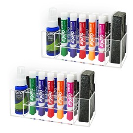 VieFantaisie Acrylic Magnetic Dry Erase Marker Holder, 10 Slots Clear Magnetic Marker Pen Holder, Magnet Storage for Whiteboard Office, School, Home, Pen,Eraser,Cleaner Not Included, 2PCS