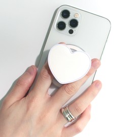 On The Grip Magnetic Cute Solid Macaron Color Heart Shape Collapsible Mobile Phone Grip Stand Holder for Smartphone Tablet Cell Phone Accessory (Magnetic Type, White)