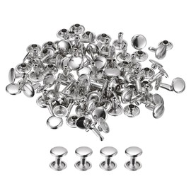 QUARKZMAN 100 Sets Leather Rivets, 10 x 10 mm Double Cap Rivets Metal Rivets Round Rivets Hollow Rivets Rivets for Leather Craft Repair DIY Purses Belt Bags Shoes, Silver