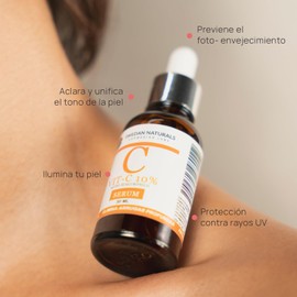 Swedan Naturals - Serum Vitamina C 10% + Ácido Hialurónico, luminosidad, hidratación, firmeza, antimanchas, tono más uniforme. Cuidado de la piel, suero ideal para todo tipo de piel