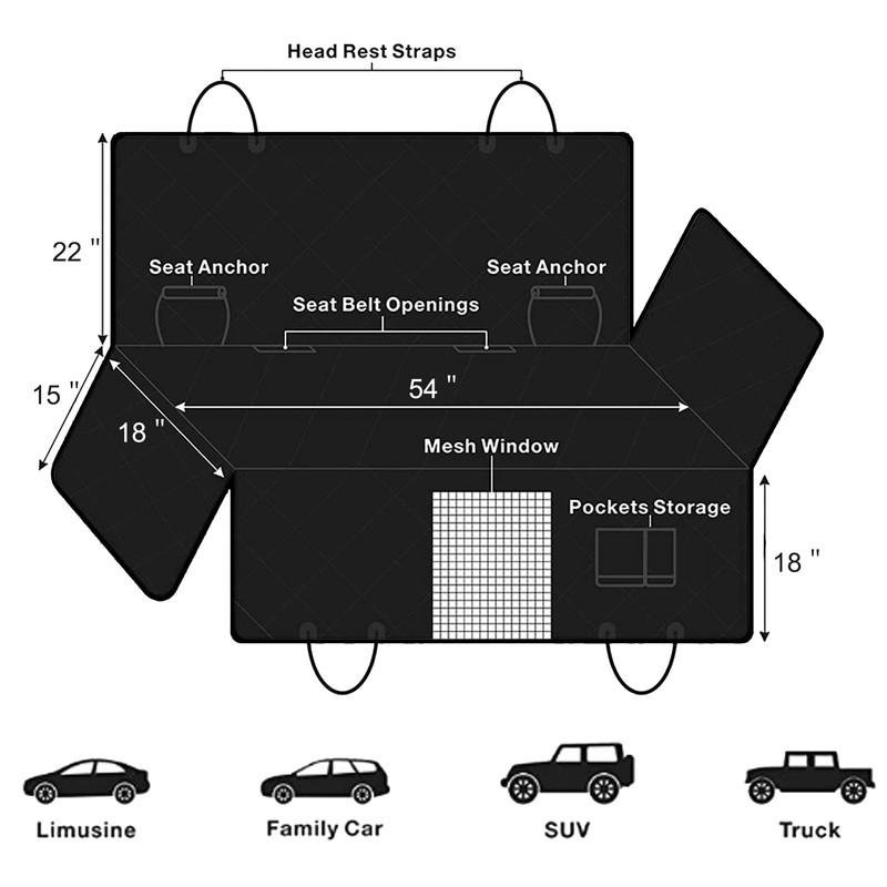Femuar Dog Car Seat Cover with Storage Pockets Mesh Visual