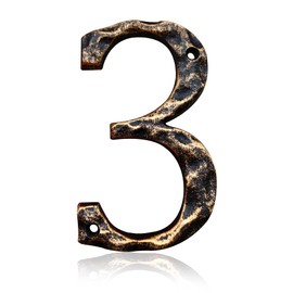 5.5 Inch House Numbers & Letters, Highly Visible Cast Iron Metal Home Address Number for Street Office Mailbox, Antique Brass (Number 3)