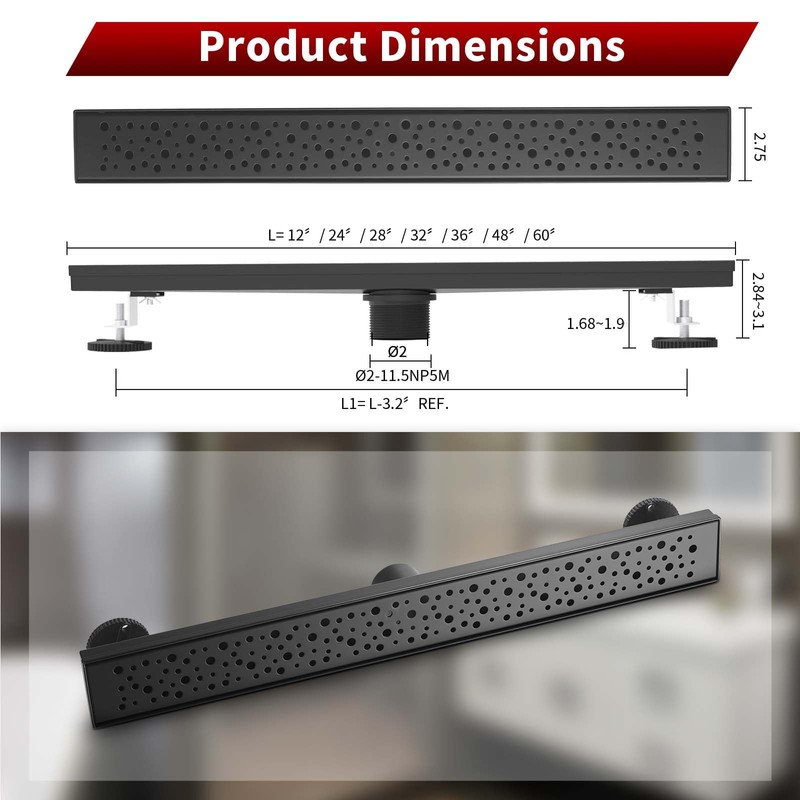 Sharp-tec Shower Drain, 32 inch Linear Shower Drain, Matte Black