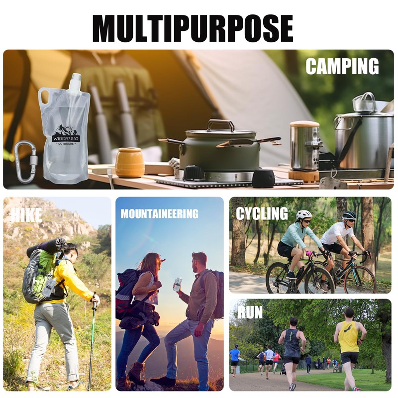 Weesdsio 5-Pack 1L Hiking Collapsible Water Bottles with Mountaineering Buckle