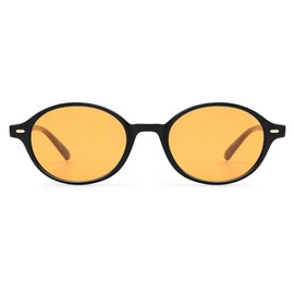 SOJOS Trendy Oval Polarized Sunglasses for Women Men, Chic Small Slim Narrow Round Womens Mens Sunnies SJ2611, Shiny Black/Yellow Tint