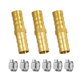 3/8" Hose Barb Fitting Kit, 3-Pack Brass Straight Connector for Fuel Line, Air, Water, Oil, Gas, Pressure Washer, Soaker & Hydraulic Hoses Repair - Includes Stainless Steel Clamps (2-way-I)