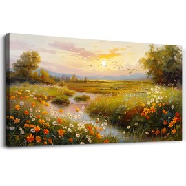 ERQINHUA Wall Art For Living Room Canvas Wall Decor For Bedroom Flower landscape Watercolour Painting Office Decoration Countryside Sunrise Scenery Wall Picture Ready To Hang Home Decor 20"X40"