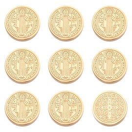 Pandahall 10pcs Saint Benedict Medal Bead 304 Stainless Steel Flat Round Golden Cross Medal Spacer Beads Charms Double Sides for DIY Easter Rosary Necklace Bracelet 14.5mm