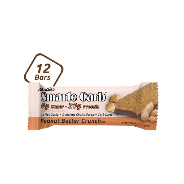 NuGo Smarte Carb Bar, Sugar free Peanut Butter Crunch, 1.76-Ounce Bars (Pack of 12)