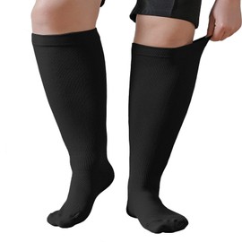 PUTUO Plus Size Compression Sock For Men: Women Graduated Compression Stockings for Support Flight Travel Running Pregnancy Sports Edema Nurses Seniors Athletic Socks 20-30 mmHg Black XXL 1Pairs