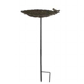 changqing Metal Bird Bath Feeder Leaf Stake Dual Use for Outdoor Garden Decor Balcony Yard Patio, 19.5" Height with Detachable Adjustable Steel Clamp Hummingbird Gifts 2 Prong Base