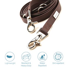 PetTec Trioflex 2 m Dog Lead, Dog Sizes up to 50 kg, Training Lead, Strong Carabiner, Waterproof, Robust, Brown, Ergonomic Design – Slim Edition