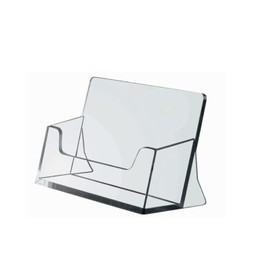ogoPLUS Business Card Stand Landscape Format Transparent Polystyrene - Sturdy Business Card Holder for Counter, Office, Reception and Cash Area - Ideal for Presenting Business Cards