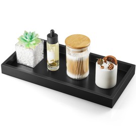 ALELION 13" Bathroom Vanity Tray for Counter - Black Wood Tray for Toilet Tank Makeup Perfume Jewelry Catchall Coffee Table - Wooden Kitchen Countertop Organizer for Soap Dispenser