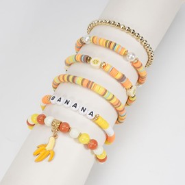 Briutn Banana Polymer Clay Bracelet Bohemian Summer Fruit Charm Beaded Bracelet for Women