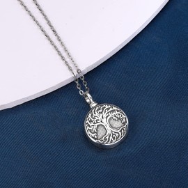 Friggem Urn Necklaces for Ashes 925 Sterling Silver Memorial Tree of Life / Cats Ash Urn Pendant Keepsake Cremation Jewellery for Women Girls Cat Dog, Sterling Silver, No Gemstone
