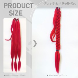 Braided Ponytail hair extensions 30Inch Long Braided Ponytail Extension with Hair Tie Straight Wrap Around Hair Extensions Ponytail Synthetic Hairpieces for Women (Pure Bright Red)-Red