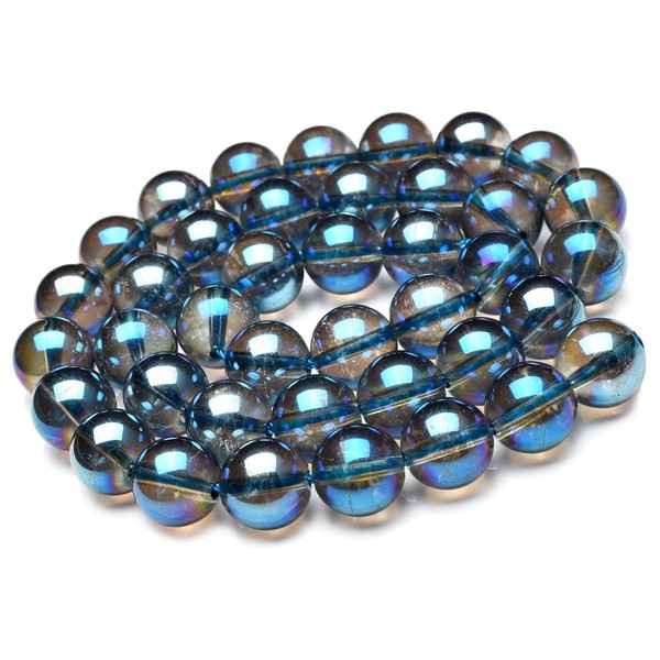 Fukuenkaku Blue Aura Crystal Beads, 0.2 inches (6 mm), 1 Strand (Approximately 15.0 inches/38 cm), Natural Stone, Power Stone Beads