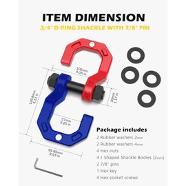 A-BOAR Separate D-Ring Shackles, 2Pack, 3/4" Separate D-Ring Shackles 7/8" Pin, 57320lbs Breaking Strength, Heavy Duty Forged Steel, D-Ring Towing Winch Shackle for Recovery, 4x4 Off-Road, RedBlue
