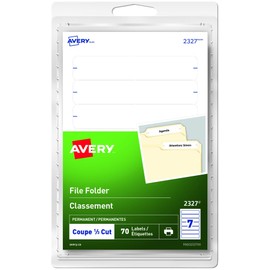 Avery File Folder Labels for Laser and Inkjet Printer, White Filing Labels, Permanent, 70 Labels Per Pack (2327)