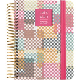 Grafoplás | Weekly View 2025 a6 Annual Diary | Design Pixel Model | Spanish | Spiral | Hardcover Lined Fabric | Elastic Closure | January to December | Includes Stickers Icons and Messages | FSC