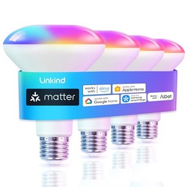 Linkind Matter - foco inteligente BR30, bombillas LED empotrables que cambian de color RGBTW, bombillas E26 de 650 lm, 60 W, funciona con Alexa,...   