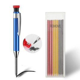 Amabro Mechanical Carpenter's Pencils with Integrated Sharpener, Solid Woodworking Pencils with 9 Refills Deep Hole Marking Tools Heavy Duty Scriber (Blue)