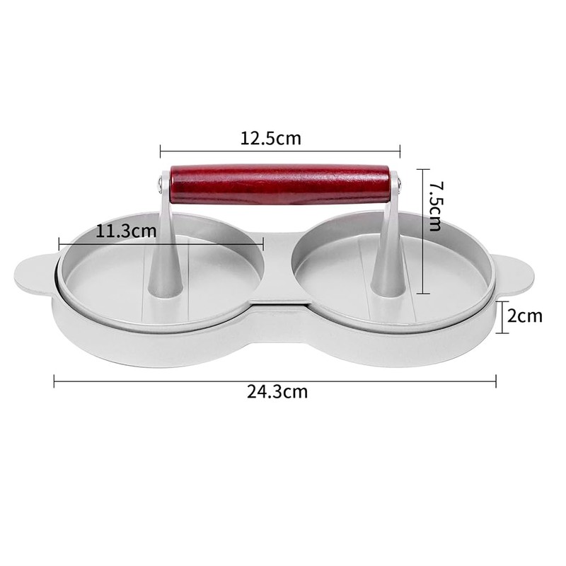 Double Hamburger, Aluminium Alloy Burger Patty Maker with Wooden Handle,