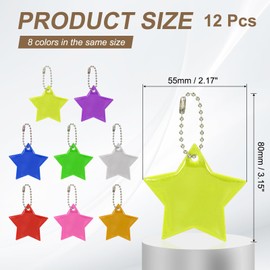 PATIKIL 12 Pcs Reflective Keychain, 2.2in Star Reflective High Visibility Safety Keychain Tags Pentagram Pendants Bright Zipper Pulls Waterproof for Backpack Running Cycling, Yellow
