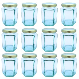 Bramley & Sage 190ml 8oz Hexagonal Jam Jars with Twist-Off Gold Lids (Set of 12)