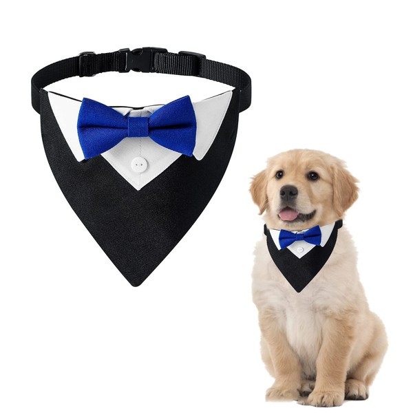 HACRAHO Formal Dog Tuxedo Bandana, 1 Pack Adjustable Blue Dog