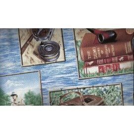 Exclusively Quilters Fishing scenes blocks flies creel reel Exclusively Quilters fabric