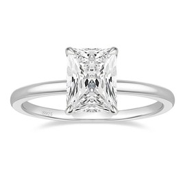 EAMTI 3CT 925 Sterling Silver Engagement Rings Radiant Cut Solitaire Cubic Zirconia CZ Wedding Promise Rings for Women:_Silver_4