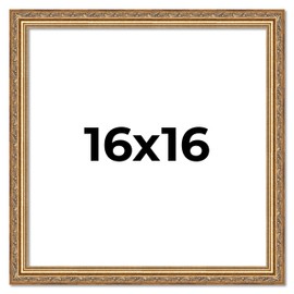 Poster Palooza 16x16 Traditional Antique Gold Wood Picture Square Frame - Picture Frame Includes UV Acrylic, Foam Board Backing, & Hanging Hardware!