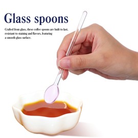 Glass Stirring Spoons Long Handle, 6-Pack Heat-Resistant Coffee Spoon for Drinks, Clear Aesthetic Tea Ice Cream Stirrers, Cocktail Swizzle Sticks Kitchen