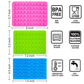 3Pcs Gummy Candy Molds for Kids - Silicone Mini Gummy Bear/Dinosaur/Fruit Snack Molds with 2Pcs Dropper,Non-stick and Bpa Free for Candy Chocolate Gummies Baking