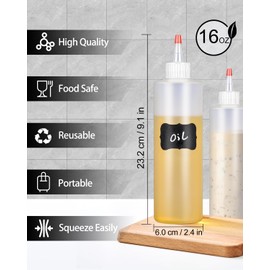 Squeeze Bottles, 16 OZ Plastic Sauce Squeeze Bottle Set with Labels & Silicone Funnels for Liquids and Paint, Reusable, Translucent-3 Pack