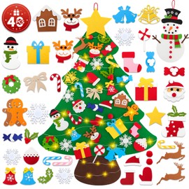 Lanpn Felt Christmas Tree Set with Christmas Snowman 102 cm DIY Felt Christmas Tree for Children with 40 Pieces Removable Ornaments Hanging Decoration for Toddlers Christmas Home Door Wall Decoration