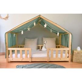 YellowNest House Bed Canopy - 100% Cotton - Bed Canopy House Bed Made of Muslin - Canopy Bed Curtains for Bed 70 x 140 cm and 80 x 160 cm - Without Bunting Children's Room Star (Eucalyptus, 130 x 320