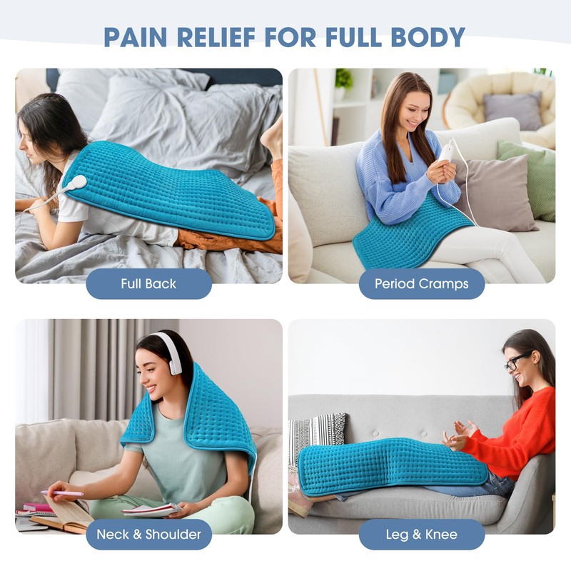 FluffyWarmth Heating Pad for Back, Blue 17''x33''