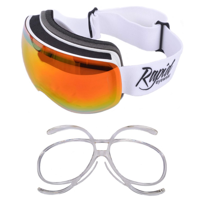 Rapid Eyewear White Snow SKI GOGGLES FOR GLASSES WEARERS With